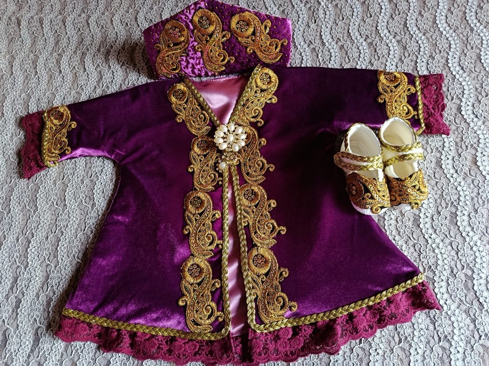 İşlemeli Boncuklu Mor  kız bebek bindallısı - Görsel 5