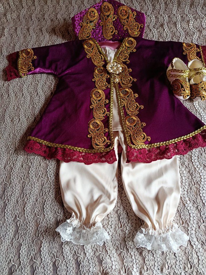 İşlemeli Boncuklu Mor  kız bebek bindallısı - Görsel 2