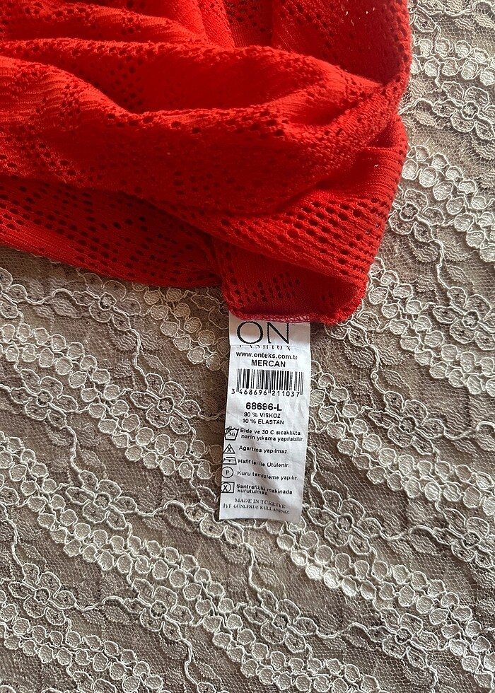 Mercan rengi dantel buluz - Görsel 4