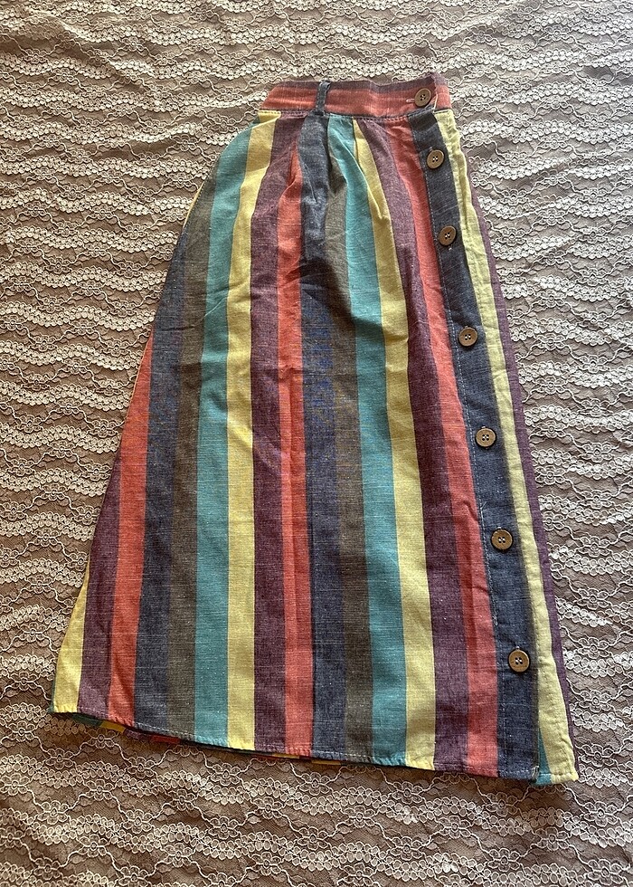 Keten renkli düğmeli etek - Görsel 2