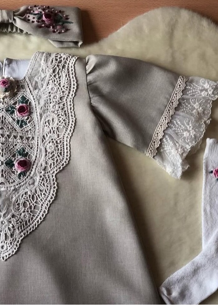 Nakışlı keten özel dikim elbise - Görsel 3