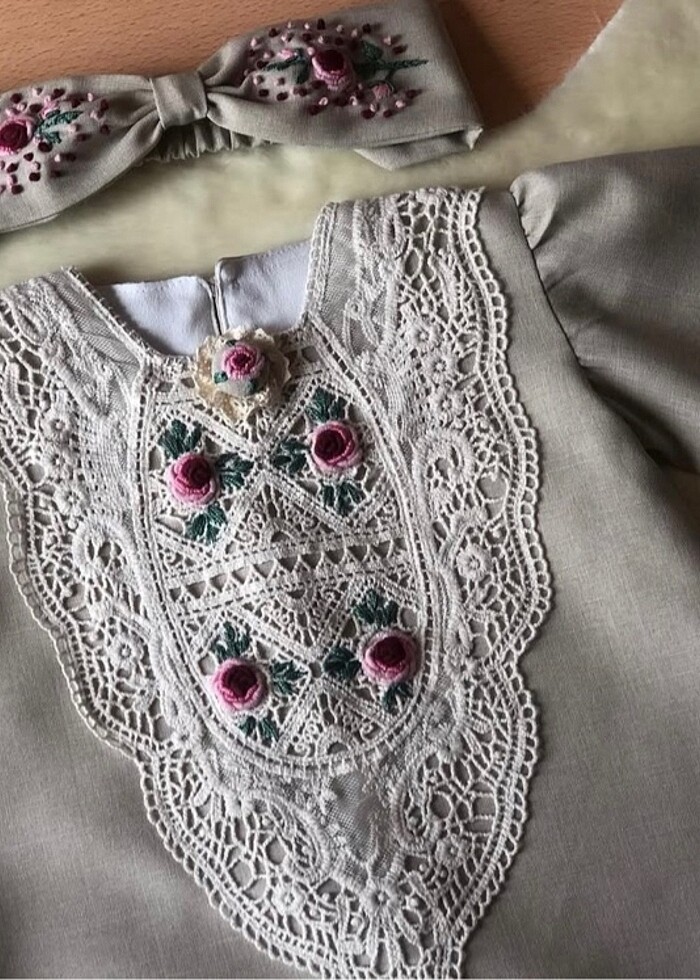 Nakışlı keten özel dikim elbise - Görsel 2