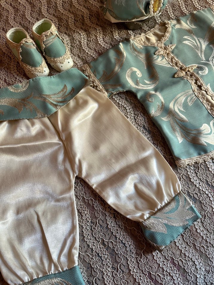 Nakışlı Turkuaz Dantel Detaylı Çocuk Kaftanı - Görsel 5