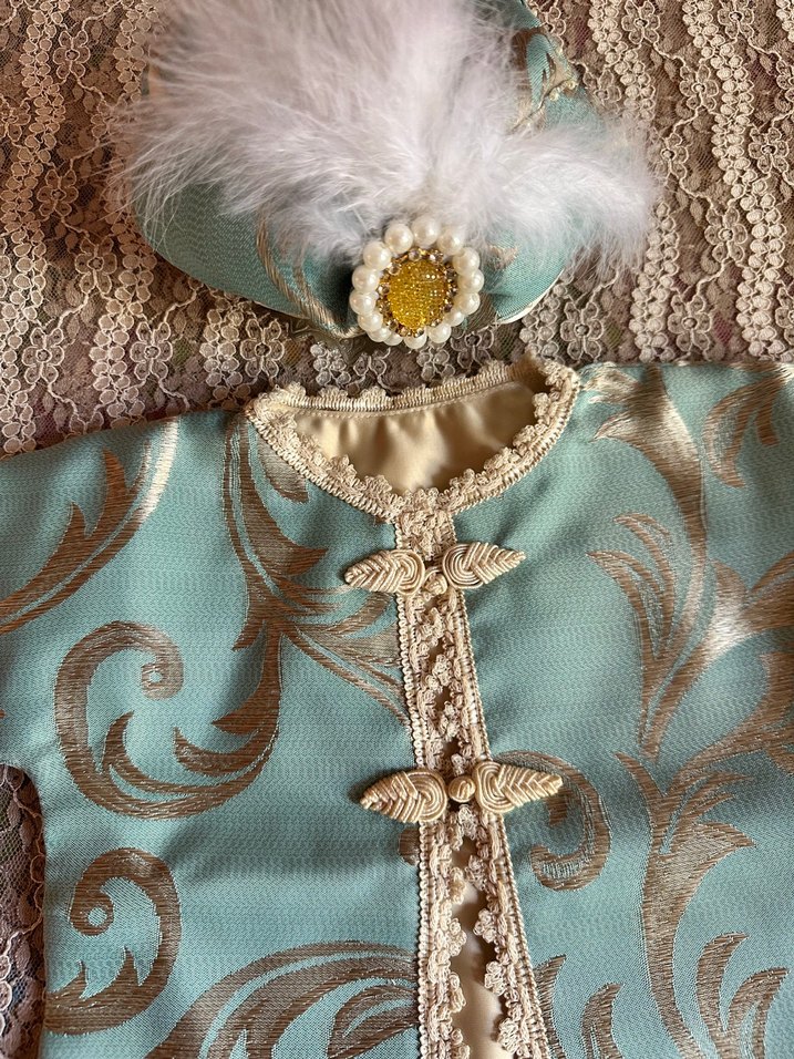 Nakışlı Turkuaz Dantel Detaylı Çocuk Kaftanı - Görsel 4