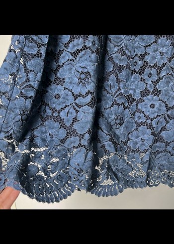 Uzun Kollu Lacivert Dantel Kadın Abiye Elbise - Görsel 7