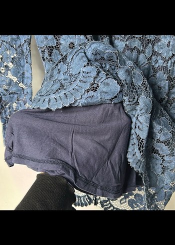 Uzun Kollu Lacivert Dantel Kadın Abiye Elbise - Görsel 8