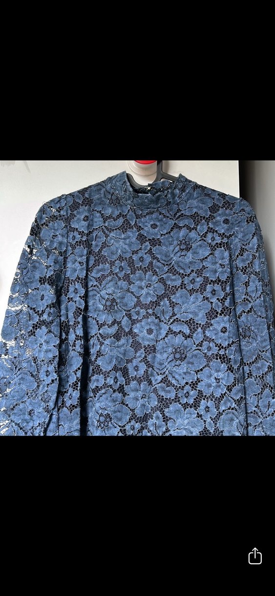 Uzun Kollu Lacivert Dantel Kadın Abiye Elbise - Görsel 2