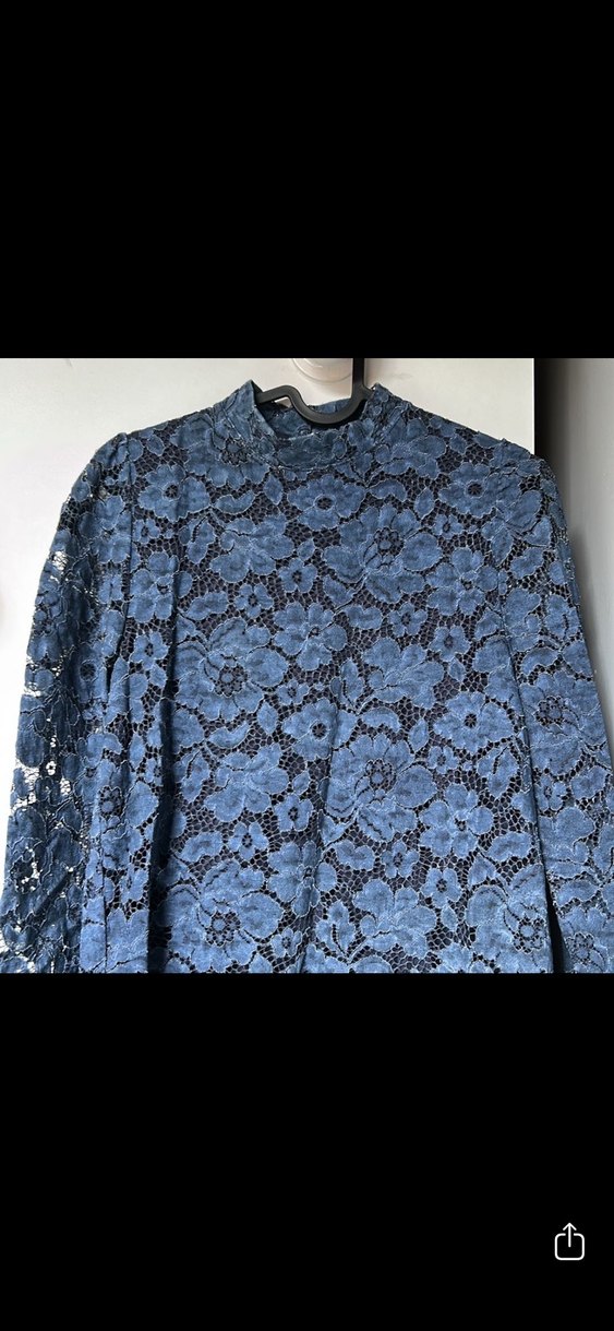 Uzun Kollu Lacivert Dantel Kadın Abiye Elbise - Görsel 4