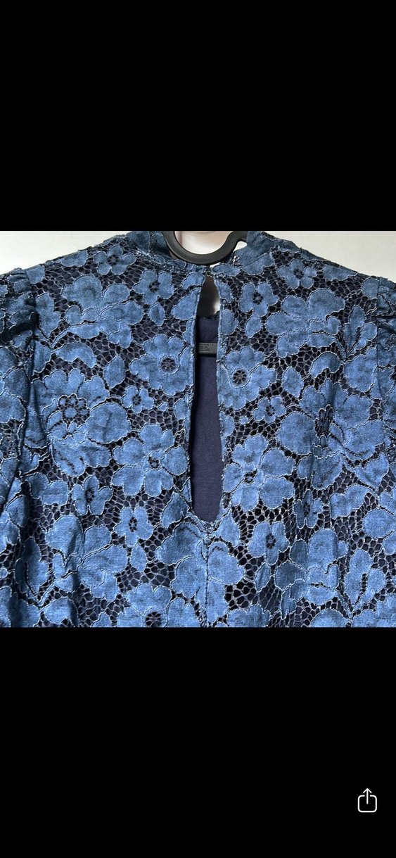 Uzun Kollu Lacivert Dantel Kadın Abiye Elbise - Görsel 5