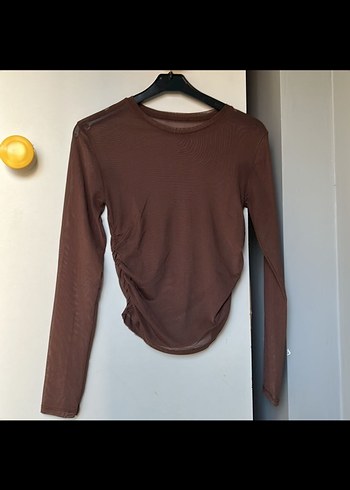 Kahverengi Uzun Kollu Basic Kadın Bluz - Görsel 2