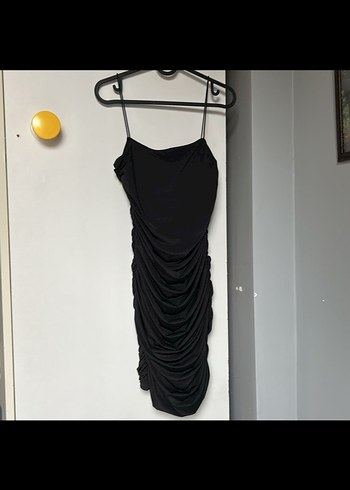 Uzun Siyah Drapeli Kadın Abiye Elbise - Görsel 4