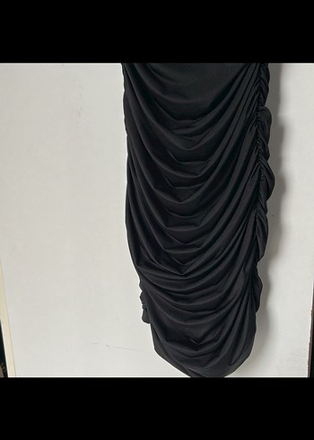 Uzun Siyah Drapeli Kadın Abiye Elbise - Görsel 2