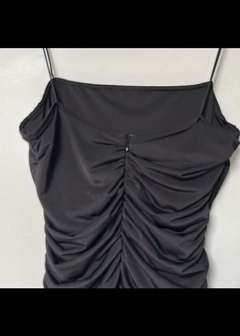 Uzun Siyah Drapeli Kadın Abiye Elbise - Görsel 3