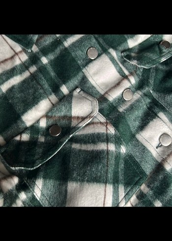 Düğmeli Yeşil Kareli Kadın Gömlek - Görsel 3