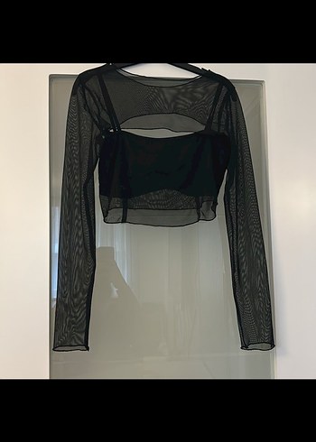 Siyah Goth Mini Bluz, Uzun Kollu, Kemerli - Görsel 3