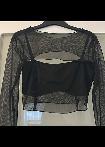 Siyah Goth Mini Bluz, Uzun Kollu, Kemerli - Görsel 2