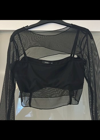 Siyah Goth Mini Bluz, Uzun Kollu, Kemerli - Görsel 5