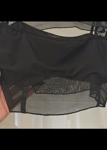 Siyah Goth Mini Bluz, Uzun Kollu, Kemerli - Görsel 4