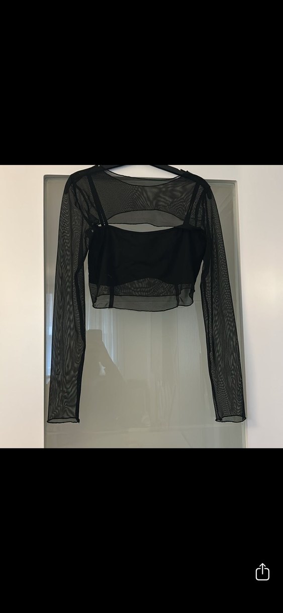 Siyah Goth Mini Bluz, Uzun Kollu, Kemerli - Görsel 3