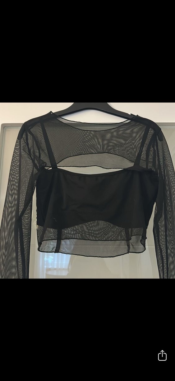 Siyah Goth Mini Bluz, Uzun Kollu, Kemerli - Görsel 2