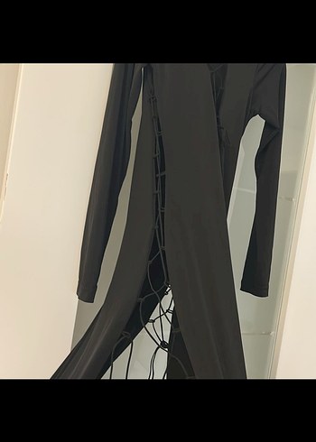 Siyah V Yakalı Uzun Kollu Gotik Elbise - Görsel 5