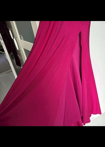 Pembe Drapeli V Yakalı Uzun Abiye Elbise - Görsel 6