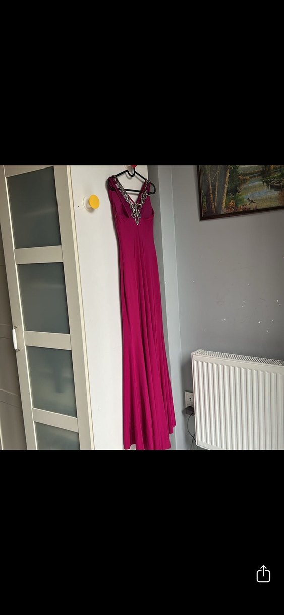 Pembe Drapeli V Yakalı Uzun Abiye Elbise - Görsel 3