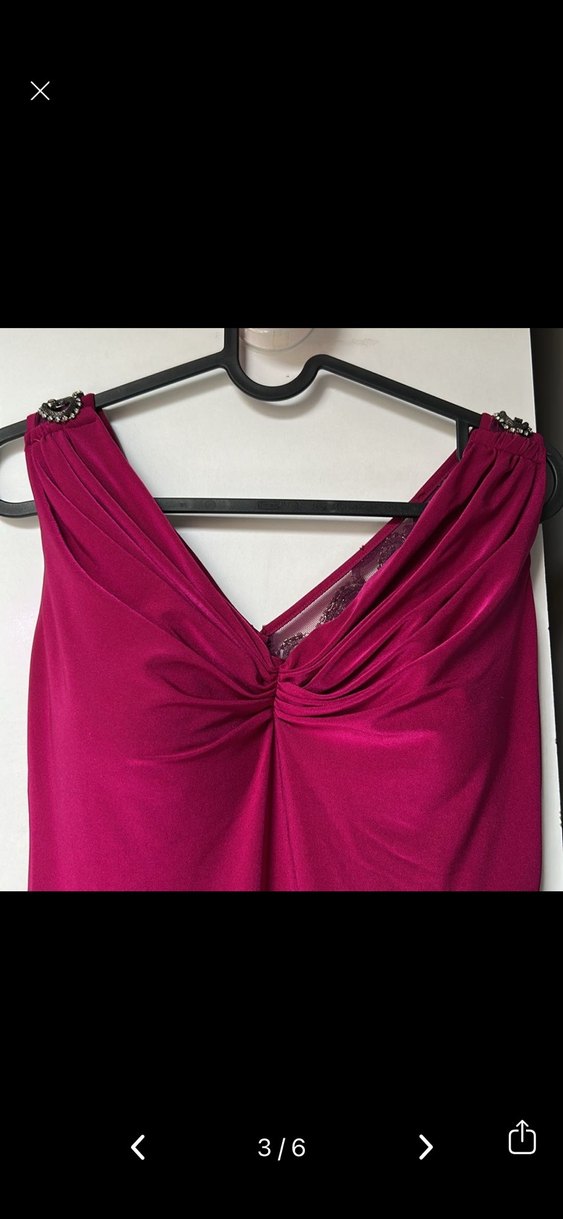 Pembe Drapeli V Yakalı Uzun Abiye Elbise - Görsel 5