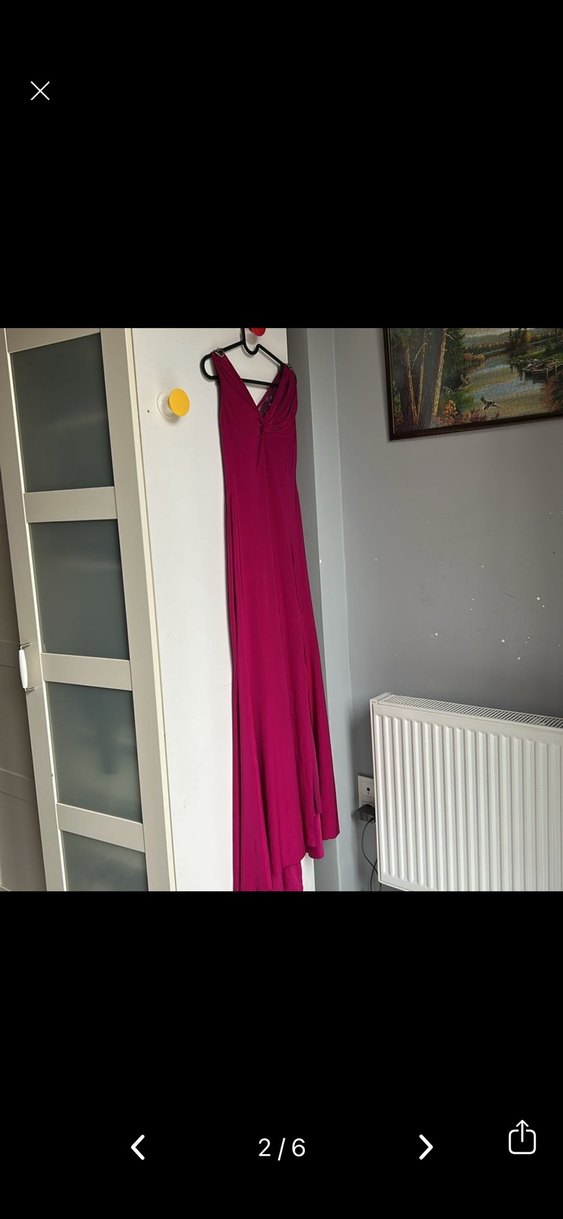 Pembe Drapeli V Yakalı Uzun Abiye Elbise - Görsel 2