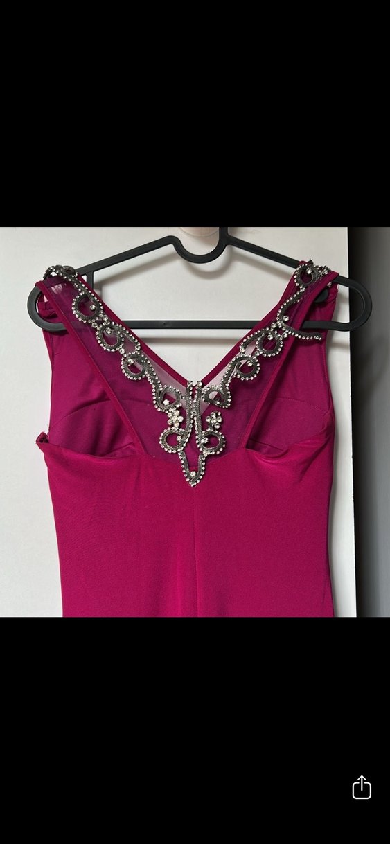 Pembe Drapeli V Yakalı Uzun Abiye Elbise - Görsel 4