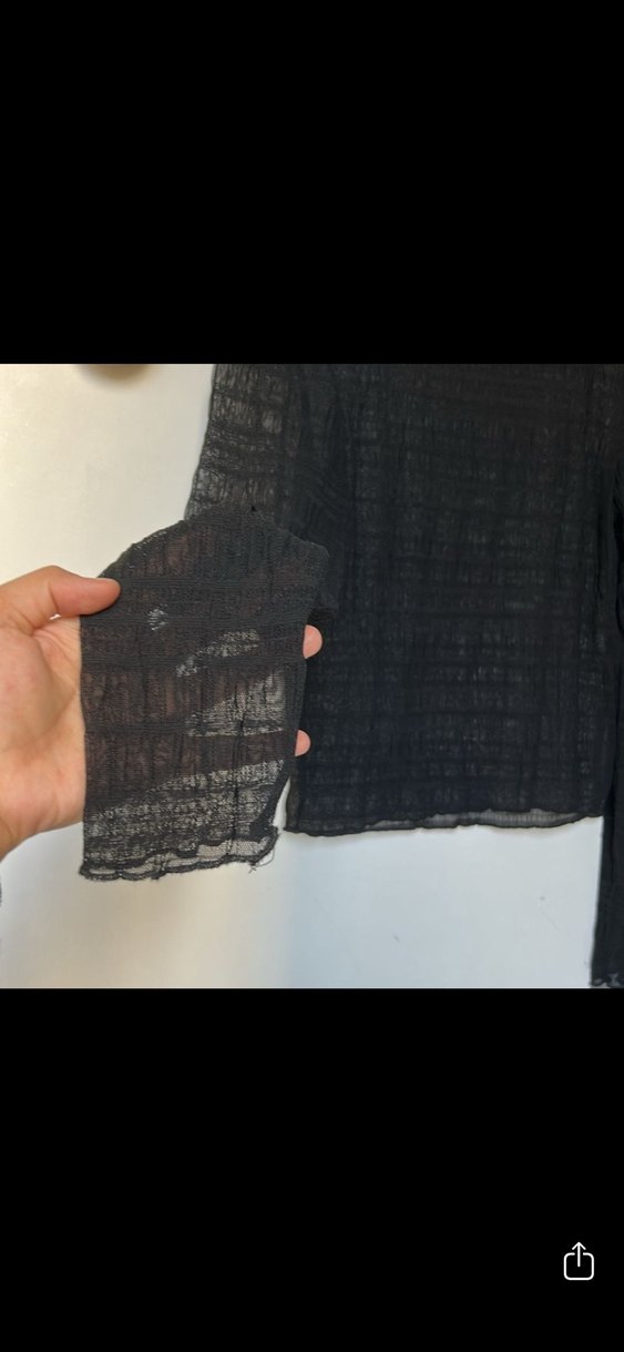 Kadın Siyah Pileli Uzun Kollu Gömlek - Görsel 2