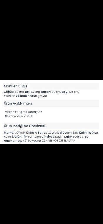 l Beden ten rengi Renk LCW havuç fit