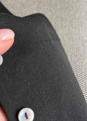 Düğmeli Siyah Keten Kadın Yelek - Görsel 5