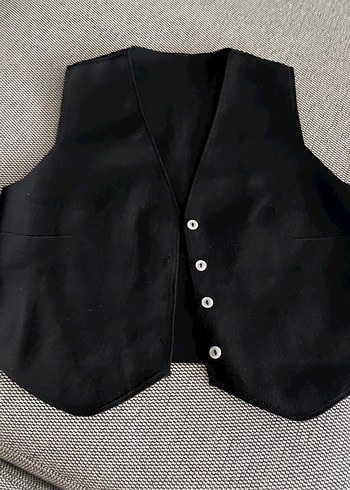 Düğmeli Siyah Keten Kadın Yelek - Görsel 2