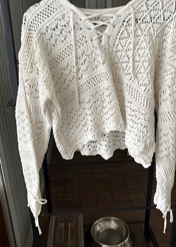 Bohem Uzun Kollu V Yakalı Örgü Kadın Kazak - Görsel 5