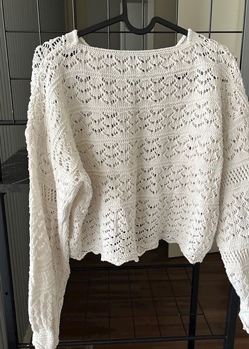 Bohem Uzun Kollu V Yakalı Örgü Kadın Kazak - Görsel 4