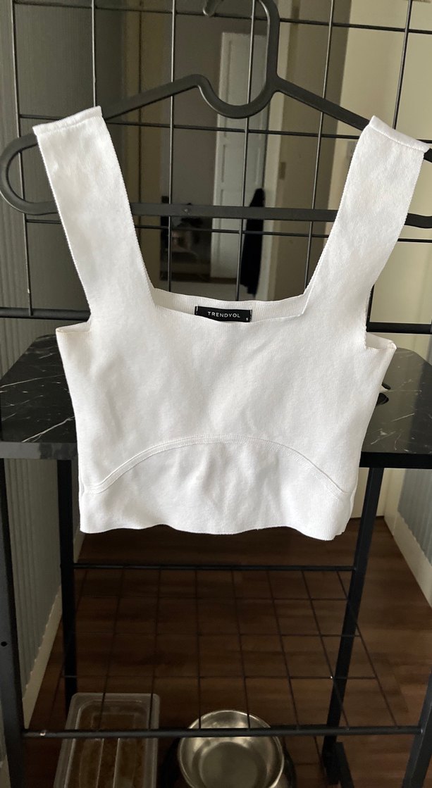 Beyaz Keten Kadın Atlet, Kayık Yaka, Kolsuz - Görsel 2