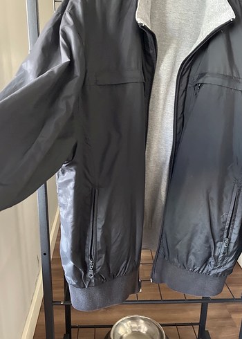 Pull and Bear Gri Erkek Yüksek Yakalı Fermuarlı Ceket