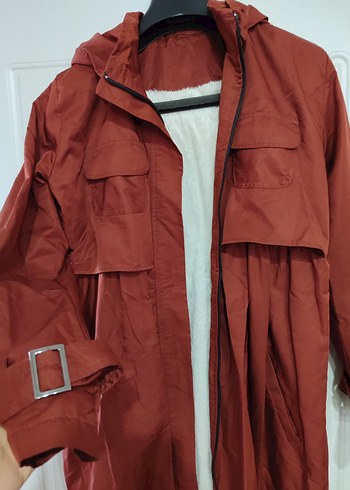 kiremit Uzun Kadın Yağmurluk içi polar - Görsel 3