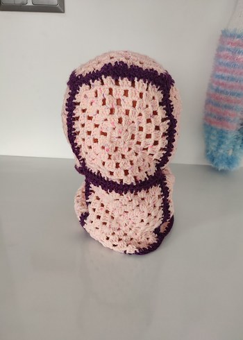 Pembe Örgü Kadın Bere 
Balaklava - Görsel 3