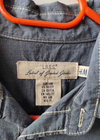 11-12 Yaş Beden Gri Denim Uzun Kollu Erkek Gömlek