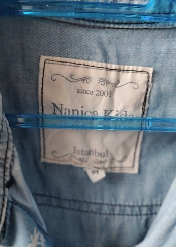 11-12 Yaş Beden Erkek Mavi Denim Kısa Kollu Gömlek