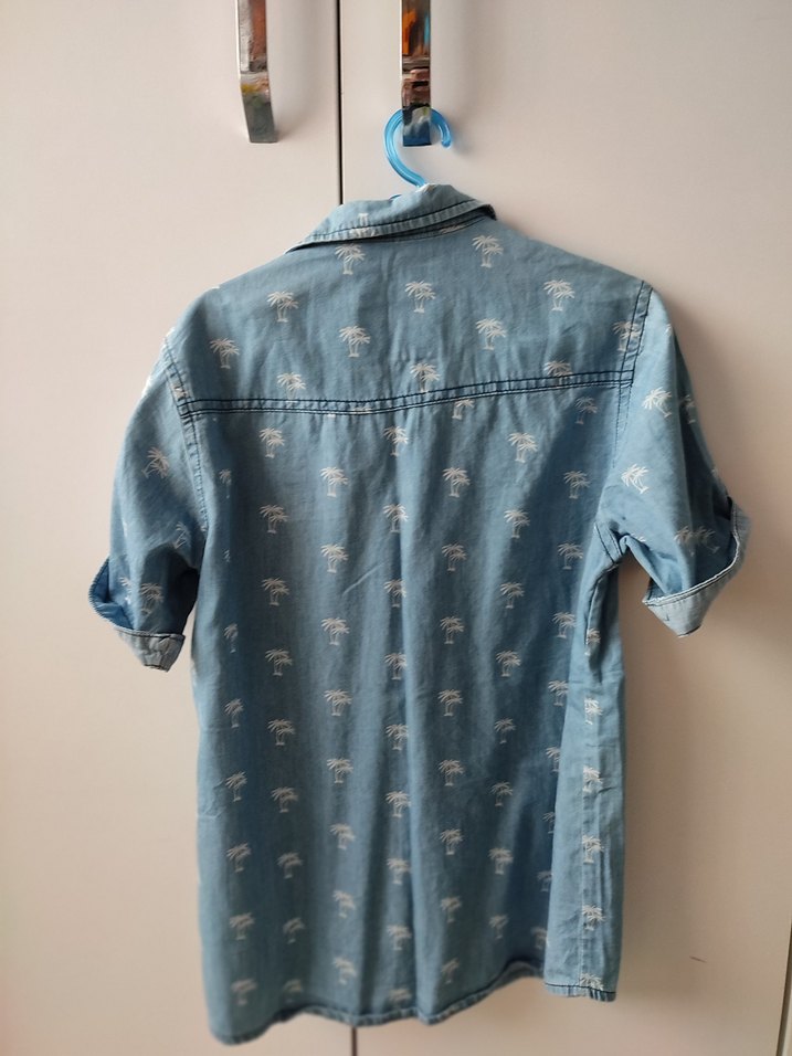 Erkek Mavi Denim Kısa Kollu Gömlek - Görsel 2