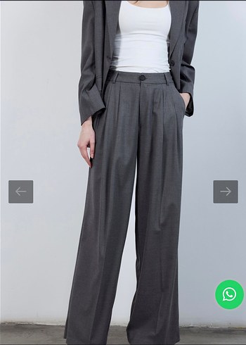 m Beden Gri Keten Kumaş Midi Pantolon