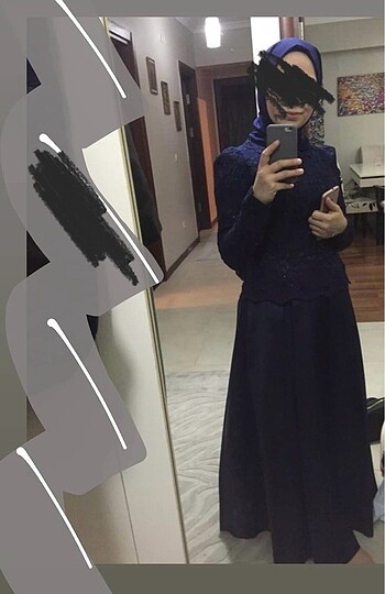 Tesettür uzun Lacivert dantel abiye elbise 38 beden