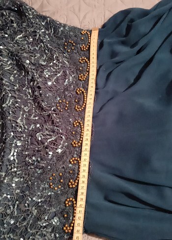 Boncuk işlemeli kahverengi tesettur abiye elbise - Görsel 13