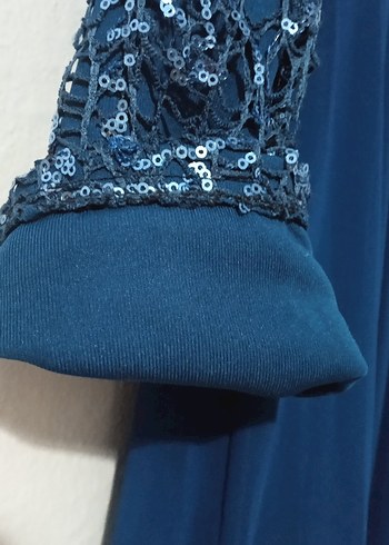 Boncuk işlemeli kahverengi tesettur abiye elbise - Görsel 10