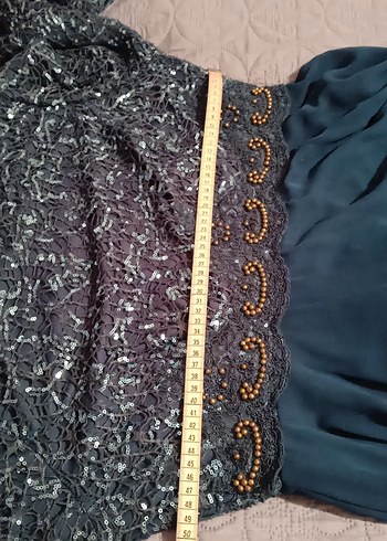 Boncuk işlemeli kahverengi tesettur abiye elbise - Görsel 12