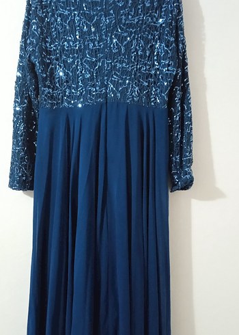 Boncuk işlemeli kahverengi tesettur abiye elbise - Görsel 6