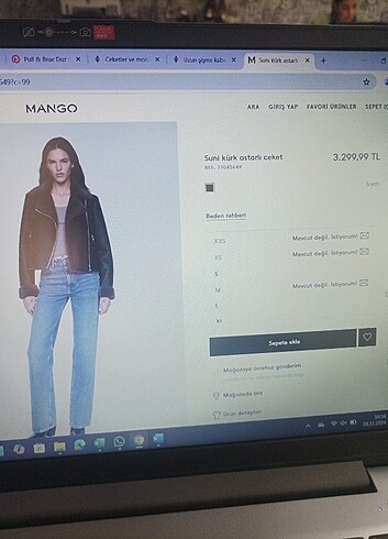 l Beden Mango suni kürklü deri mont